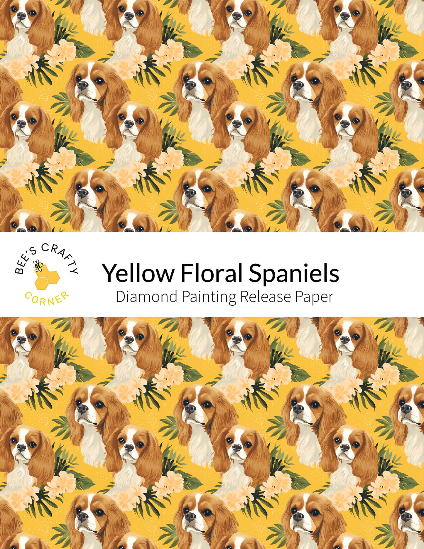 RELEASE PAPER | Yellow Floral Spaniels - Reusable Patterned Diamond Painting Release Paper