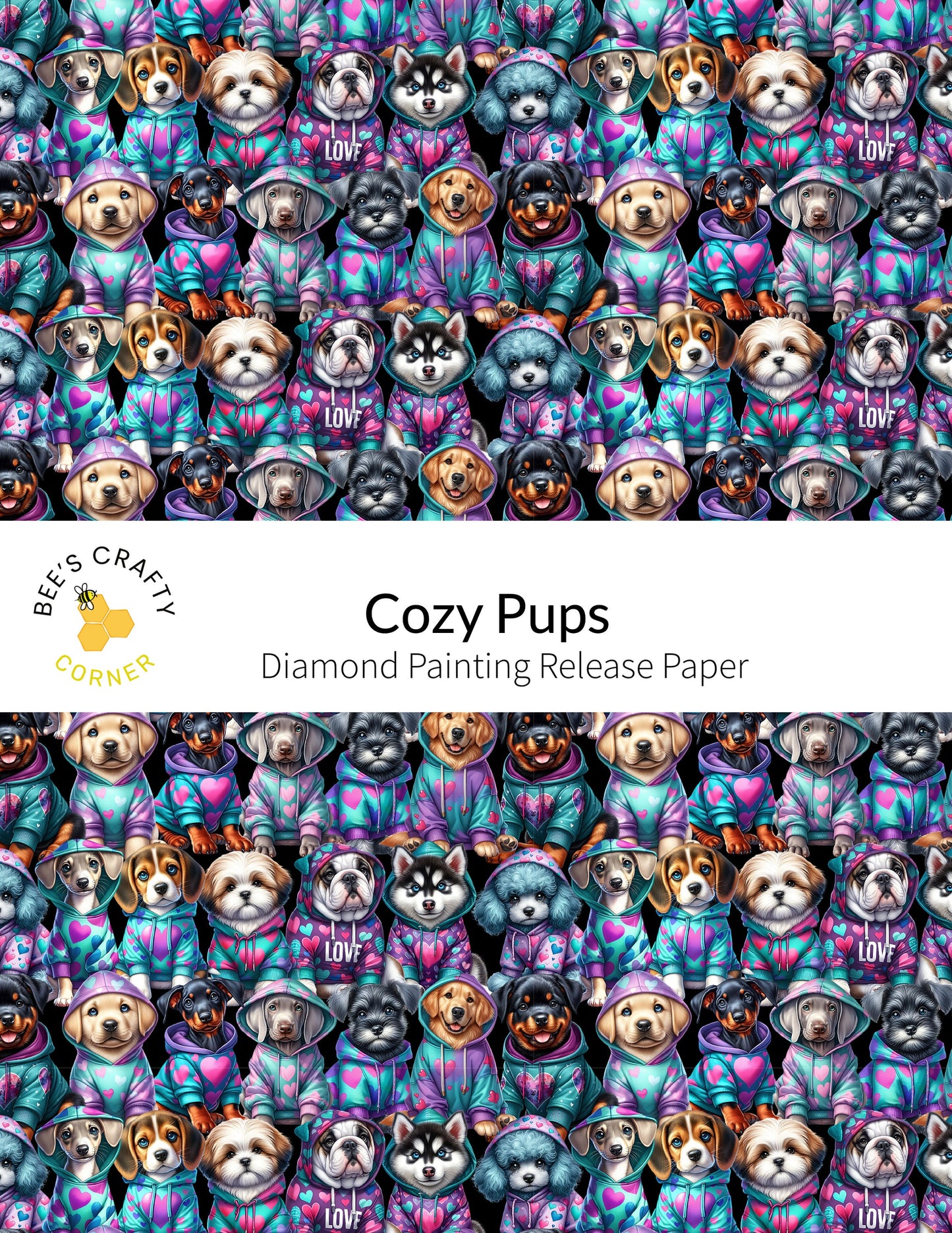 RELEASE PAPER | Cozy Pups - Reusable Patterned Diamond Painting Release Paper