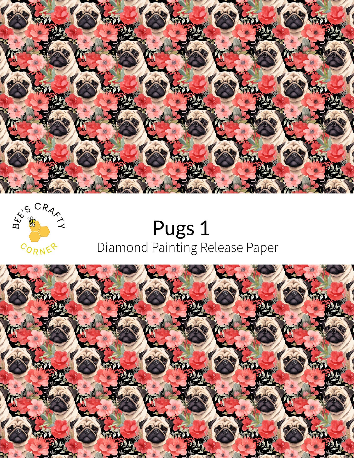 RELEASE PAPER | Pugs #1 - Reusable Patterned Diamond Painting Release Paper