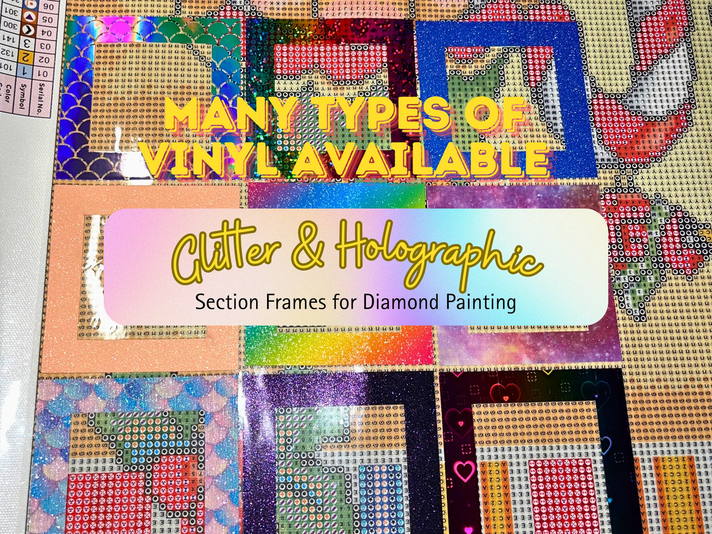 Restocked - VINYL SECTION FRAMES | Glitter and Holographic Vinyl Section Frames For Diamond Painting
