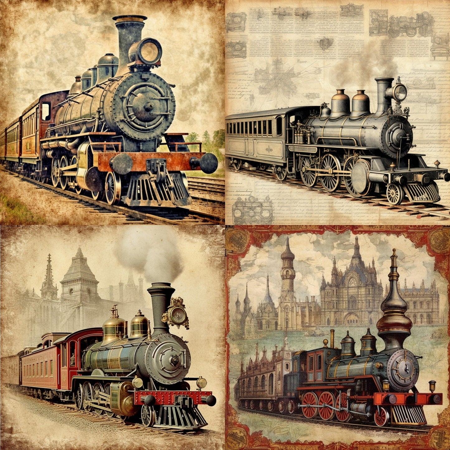 RELEASE PAPER | Vintage Trains - Theme Pack Reusable Diamond Painting Release Paper