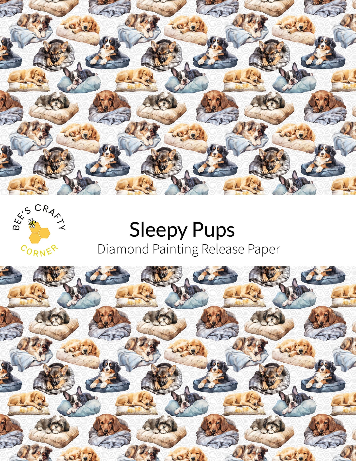 RELEASE PAPER | Sleepy Pups - Reusable Patterned Diamond Painting Release Paper