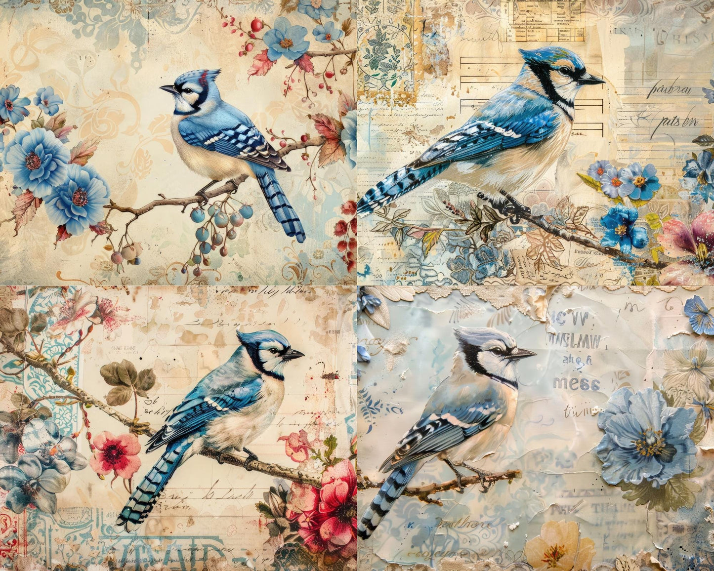 RELEASE PAPER | Vintage Blue Birds - Theme Pack Reusable Diamond Painting Release Paper