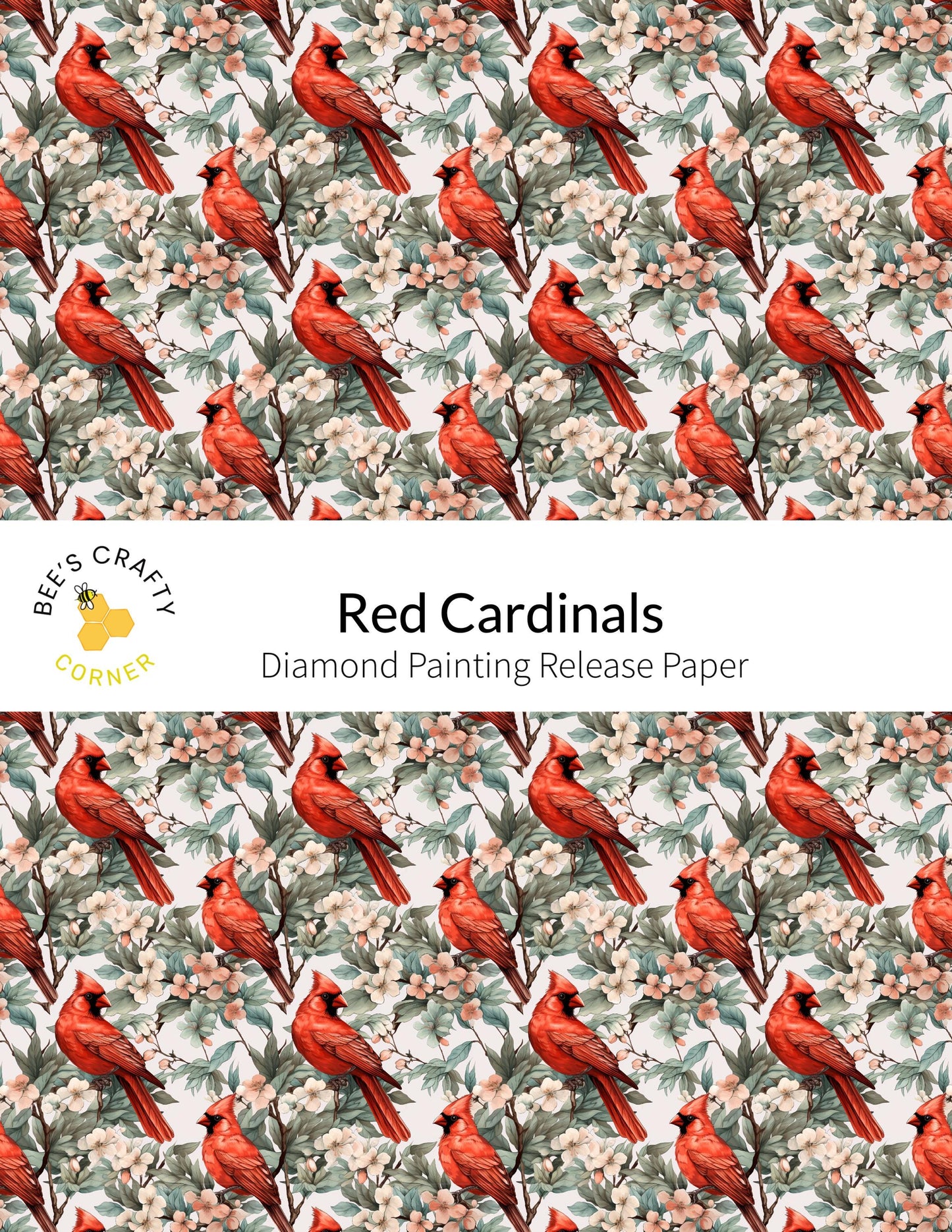RELEASE PAPER | Red Cardinals - Reusable Patterned Diamond Painting Release Paper