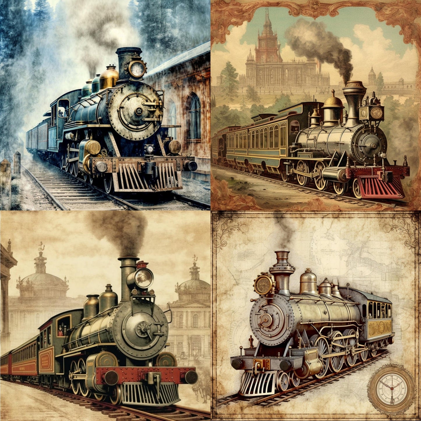 RELEASE PAPER | Vintage Trains - Theme Pack Reusable Diamond Painting Release Paper