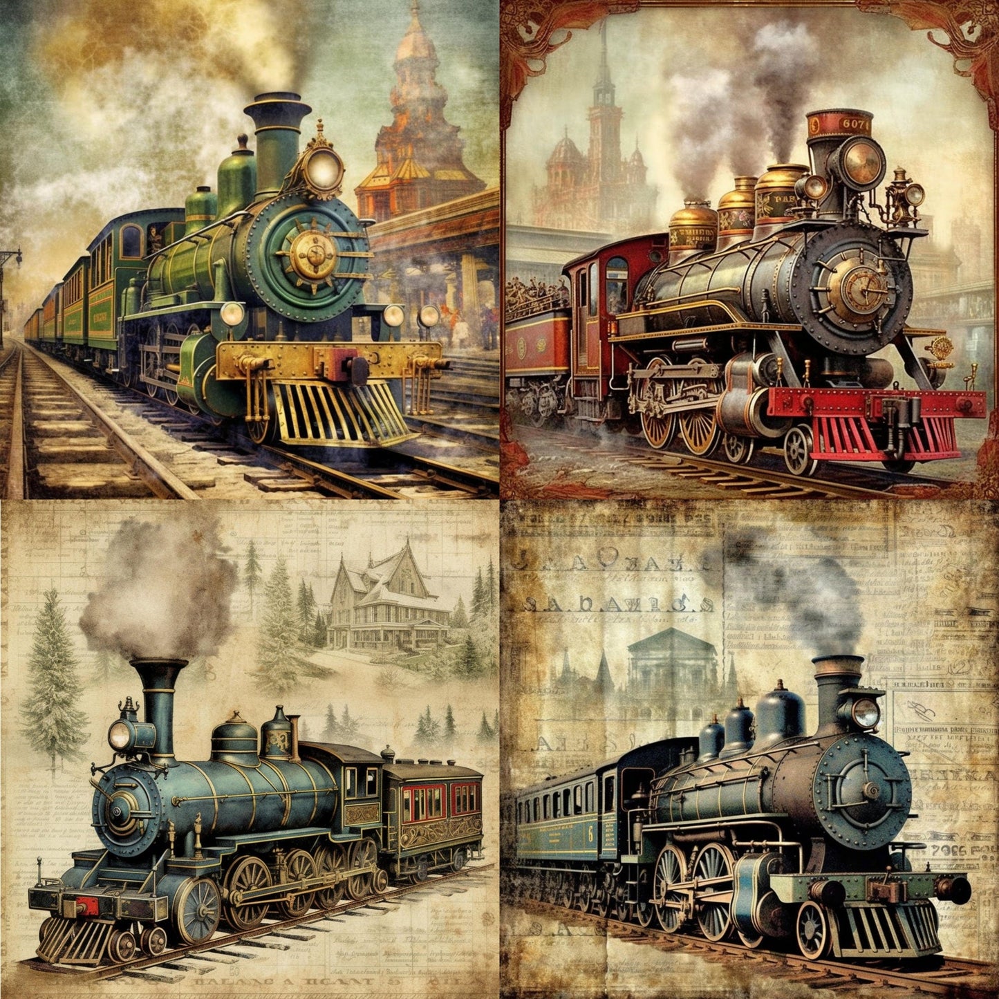 RELEASE PAPER | Vintage Trains - Theme Pack Reusable Diamond Painting Release Paper