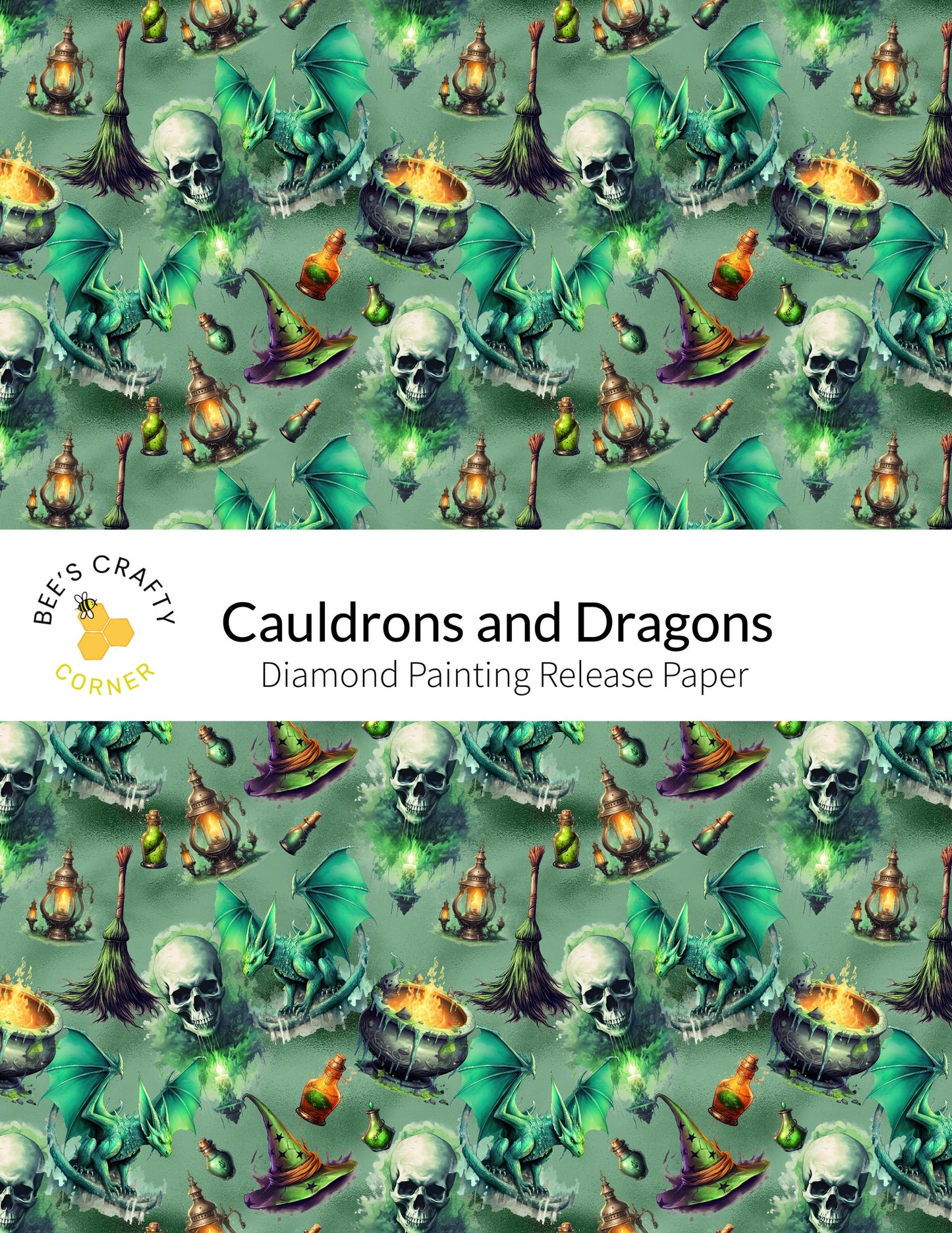 RELEASE PAPER | Cauldrons and Dragons - Reusable Patterned Diamond Painting Release Paper