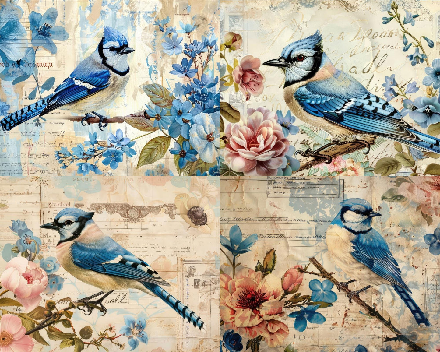 RELEASE PAPER | Vintage Blue Birds - Theme Pack Reusable Diamond Painting Release Paper