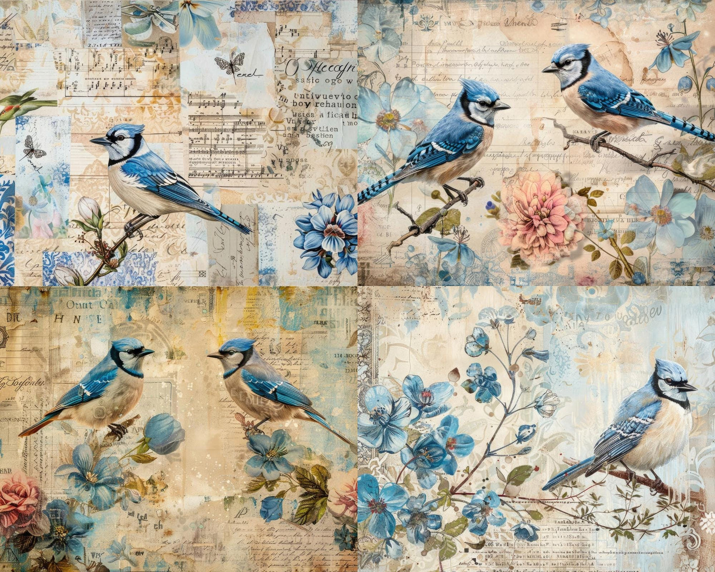 RELEASE PAPER | Vintage Blue Birds - Theme Pack Reusable Diamond Painting Release Paper