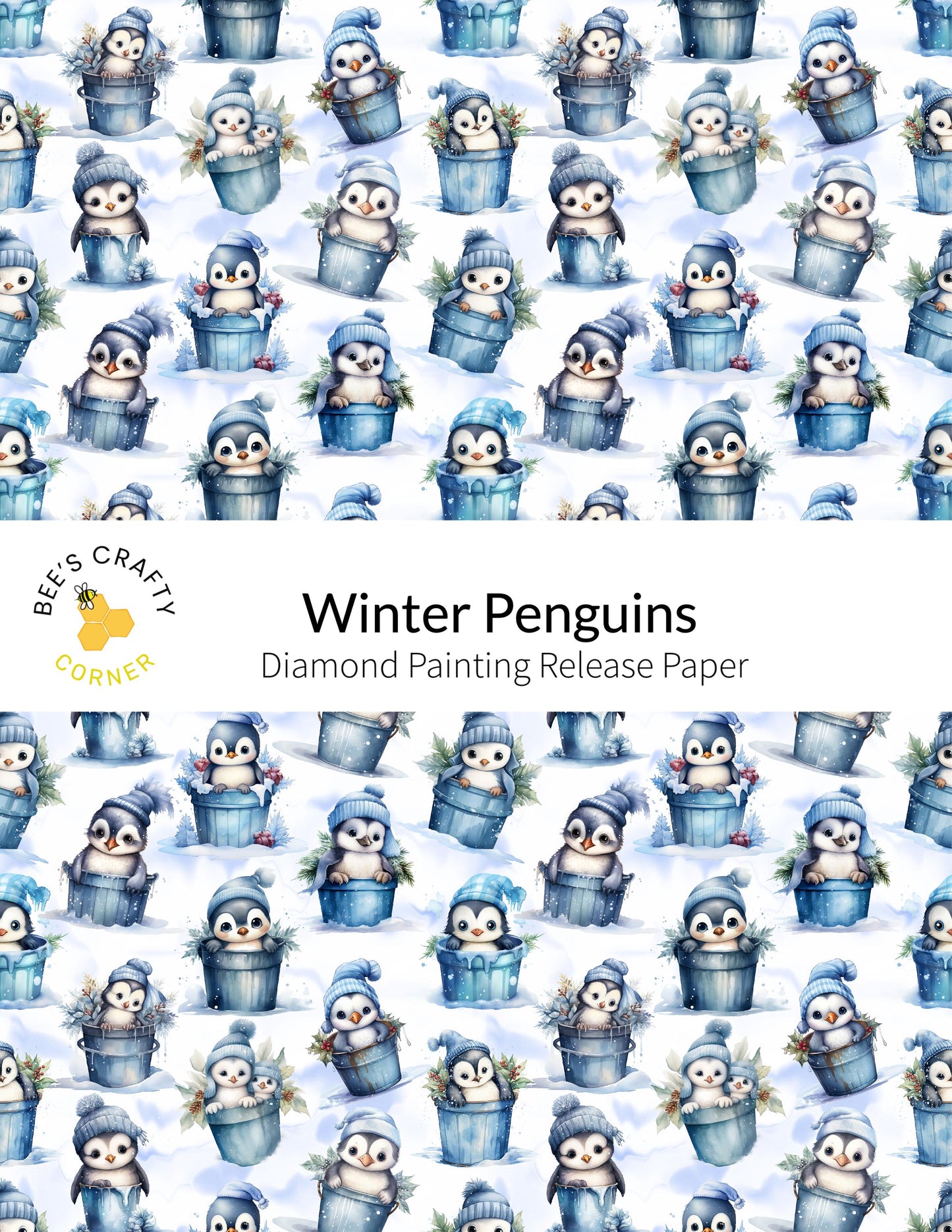 RELEASE PAPER | Winter Penguins - Reusable Patterned Diamond Painting Release Paper