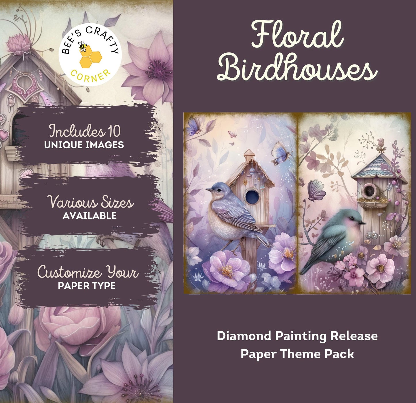 RELEASE PAPER | Floral Birdhouses - Theme Pack Reusable Diamond Painting Release Paper