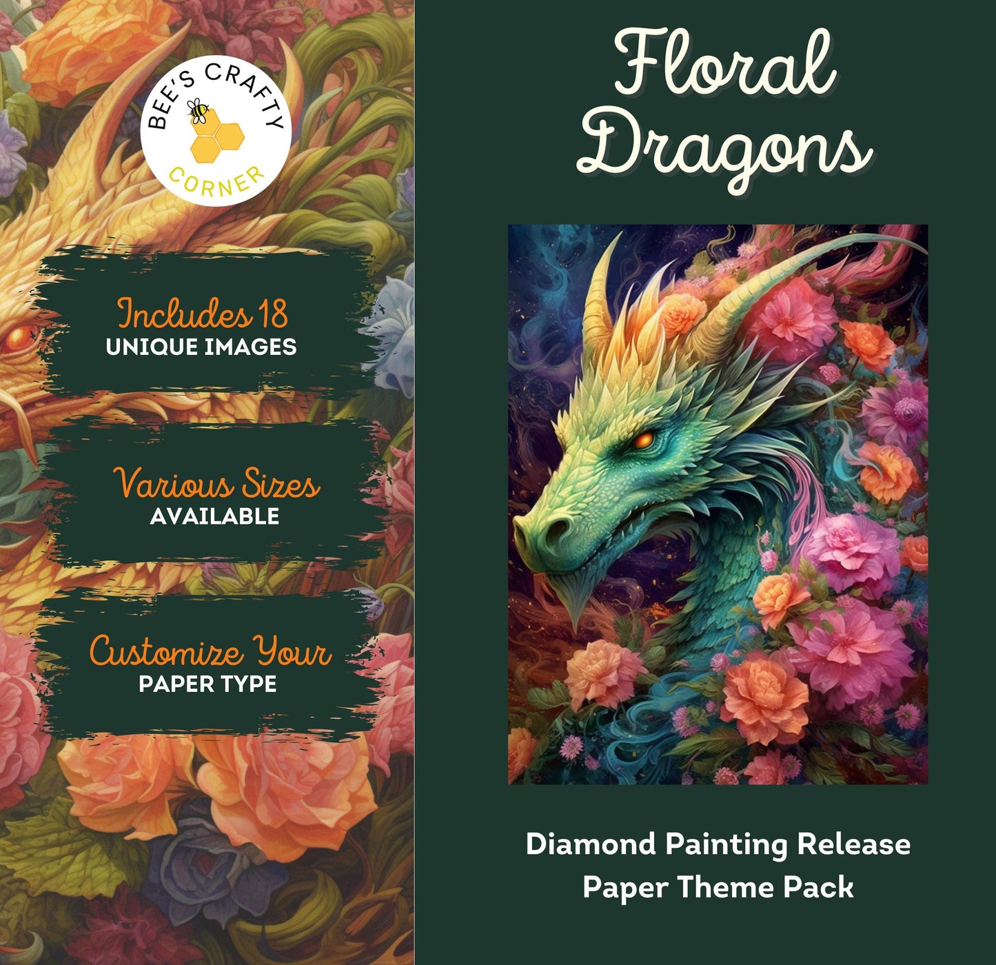 RELEASE PAPER | Floral Dragons - Theme Pack Reusable Diamond Painting Release Paper