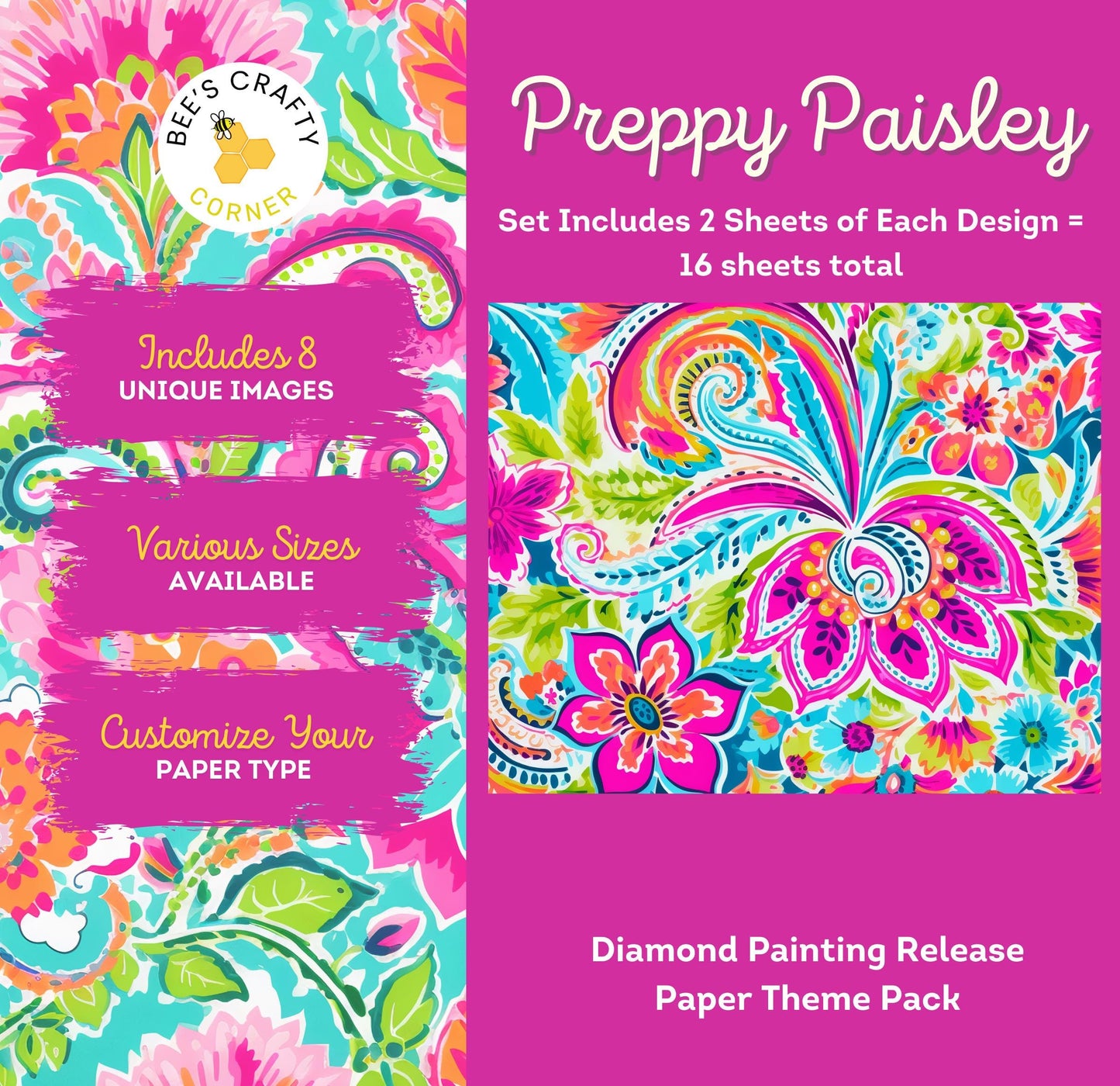 RELEASE PAPER | Preppy Paisley - Theme Pack Reusable Diamond Painting Release Paper