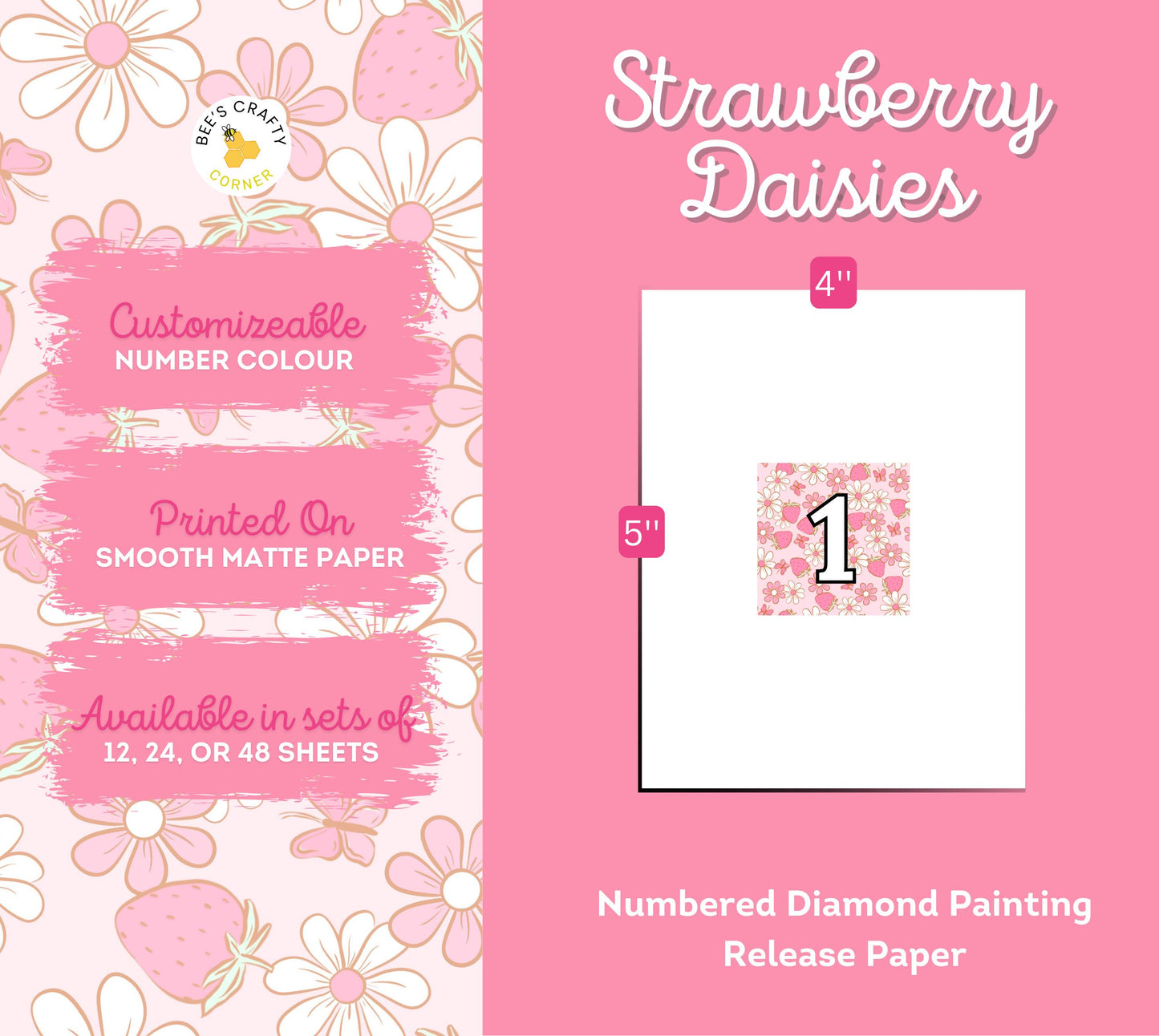 RELEASE PAPER | Strawberry Daisies - Numbered Diamond Painting Release Paper