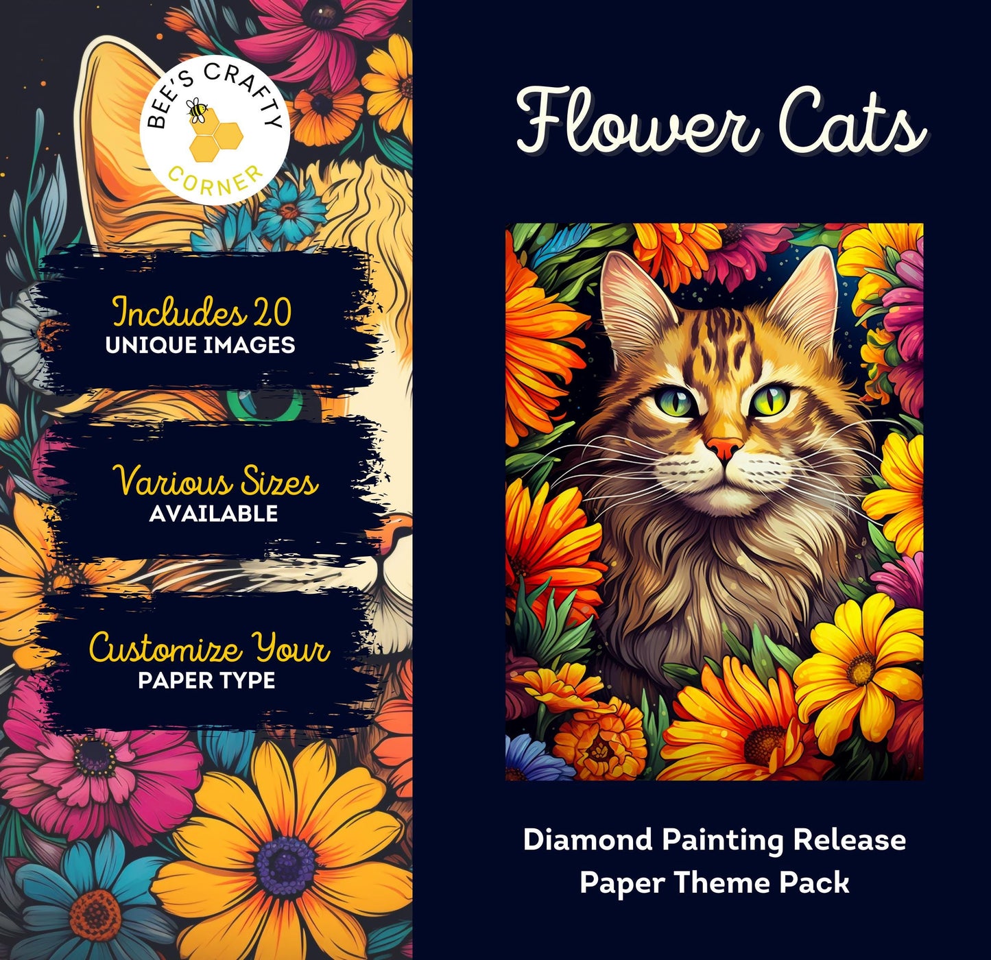 RELEASE PAPER | Flower Cats - Theme Pack Reusable Diamond Painting Release Paper