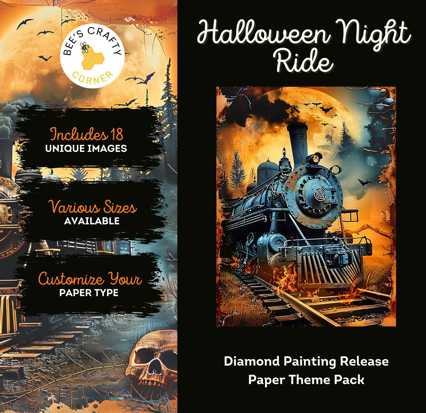 RELEASE PAPER | Halloween Night Ride - Theme Pack Reusable Diamond Painting Release Paper