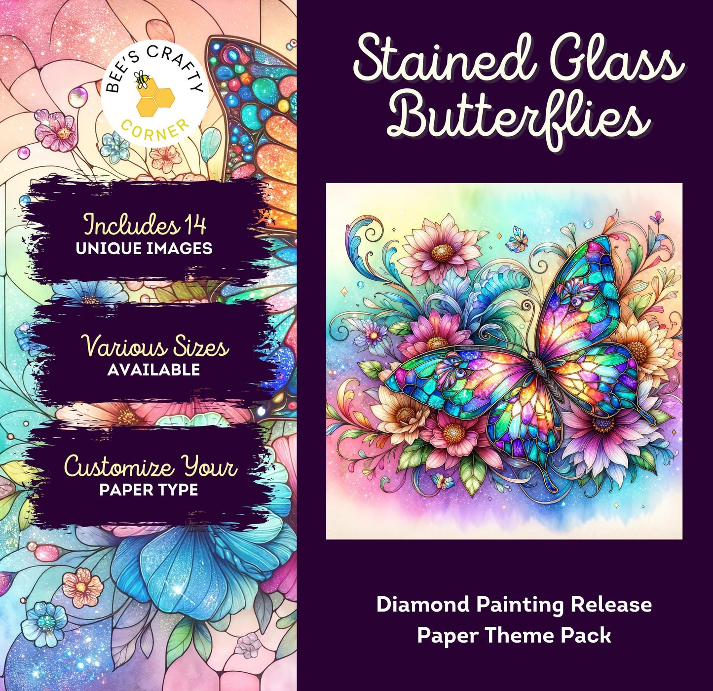 RELEASE PAPER | Stained Glass Butterflies - Theme Pack Reusable Diamond Painting Release Paper