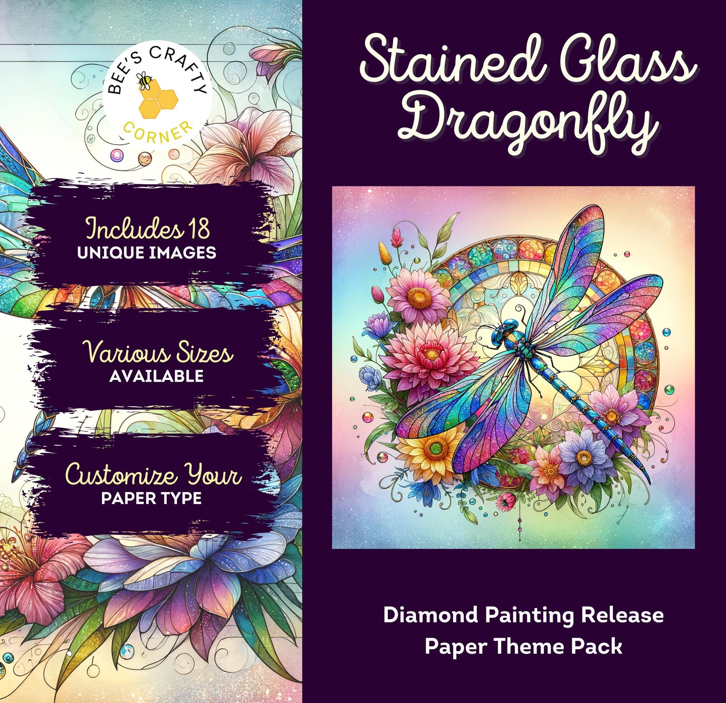 RELEASE PAPER | Stained Glass Dragonfly - Theme Pack Reusable Diamond Painting Release Paper