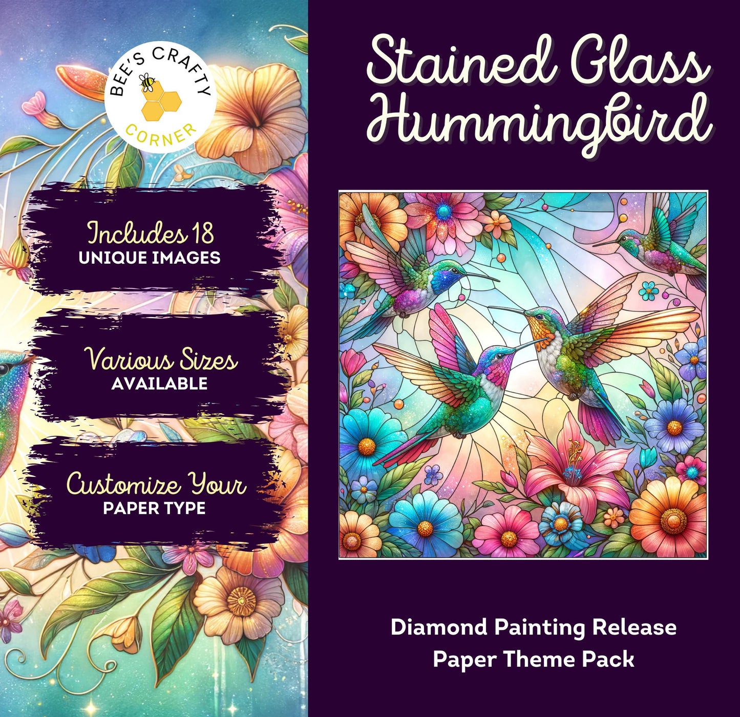 RELEASE PAPER | Stained Glass Hummingbird - Theme Pack Reusable Diamond Painting Release Paper