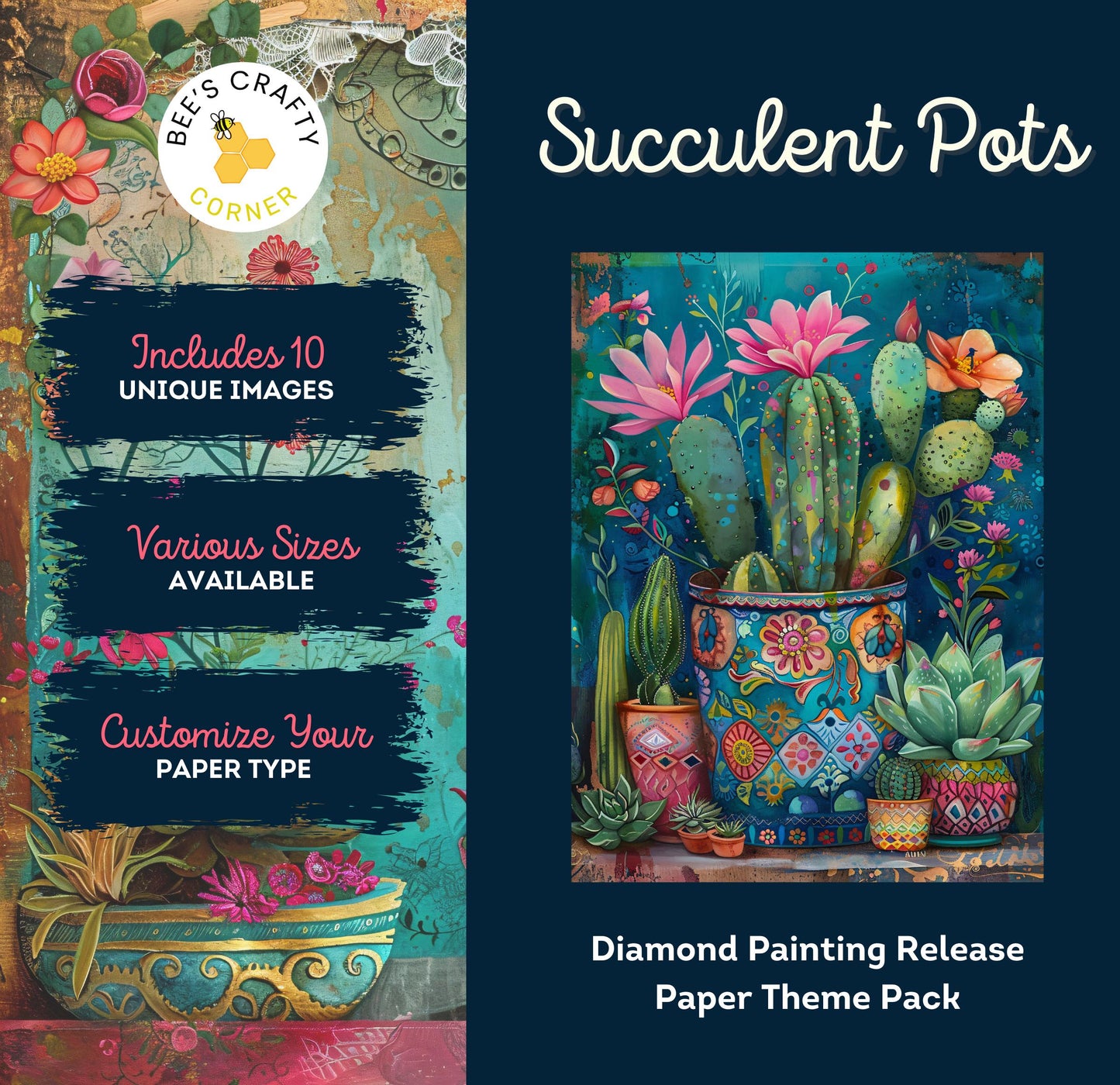 RELEASE PAPER | Succulent Pots - Theme Pack Reusable Diamond Painting Release Paper