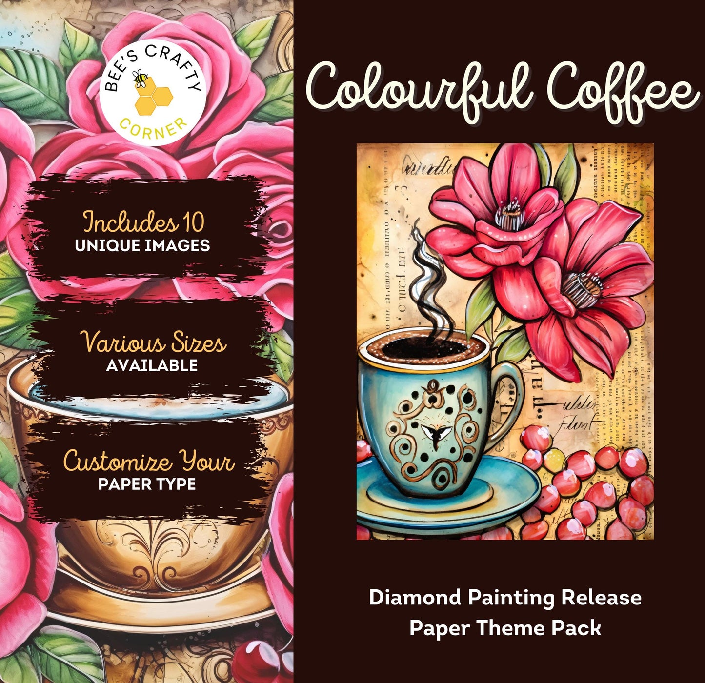 RELEASE PAPER | Colourful Coffee - Theme Pack Reusable Diamond Painting Release Paper