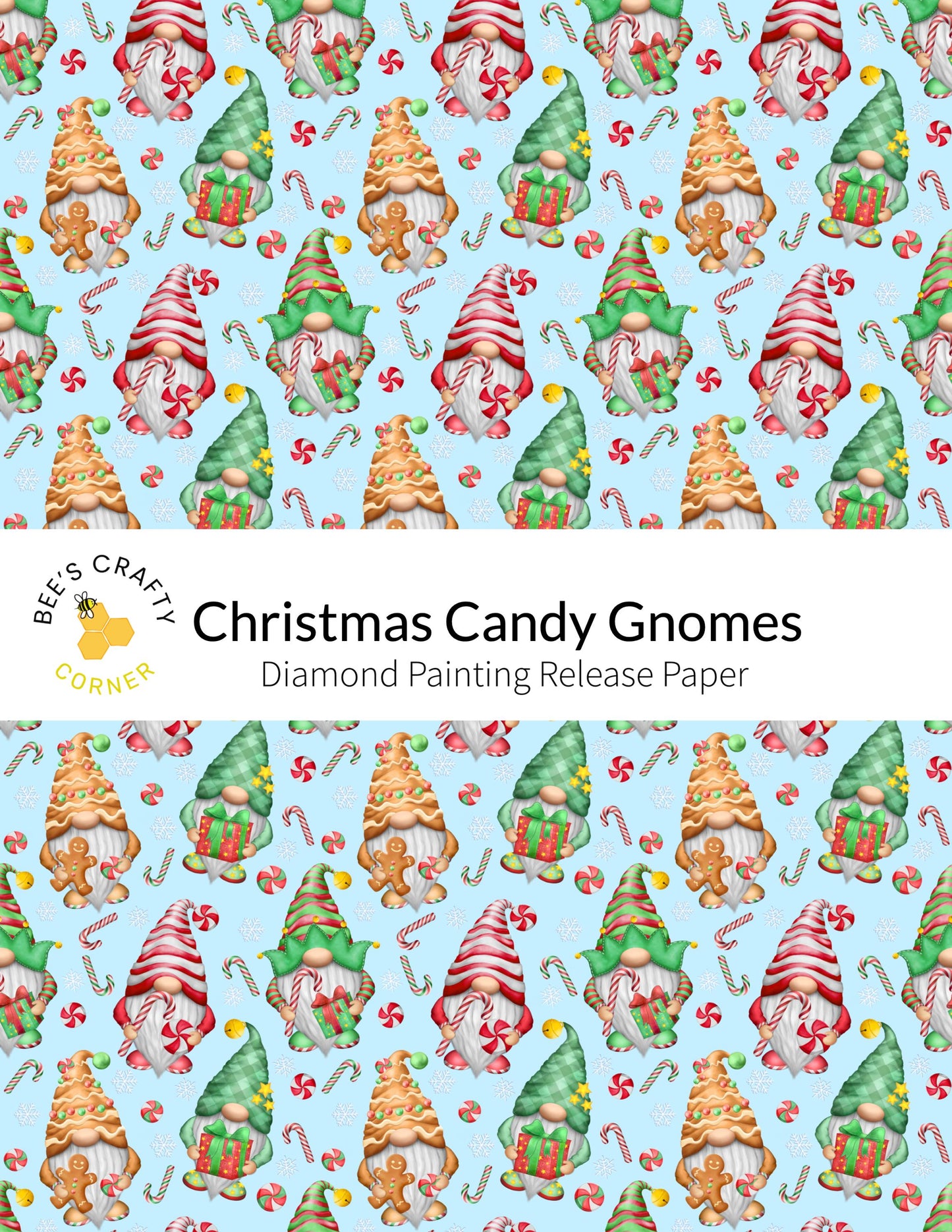 RELEASE PAPER | Christmas Candy Gnomes - Reusable Patterned Diamond Painting Release Paper