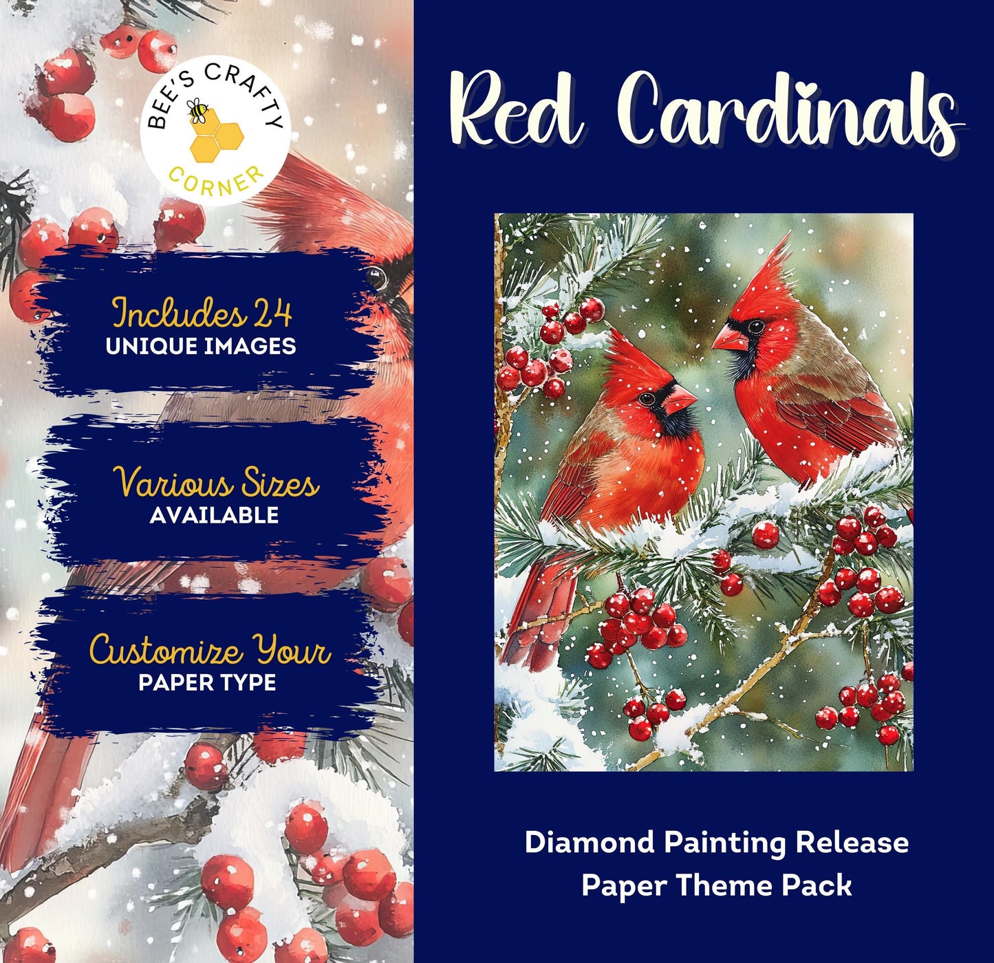 RELEASE PAPER | Red Cardinals - Theme Pack Reusable Diamond Painting Release Paper