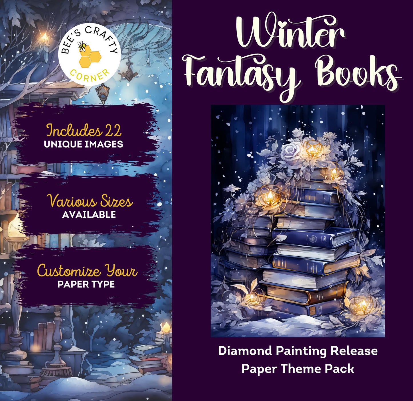 RELEASE PAPER | Winter Fantasy Books - Theme Pack Reusable Diamond Painting Release Paper