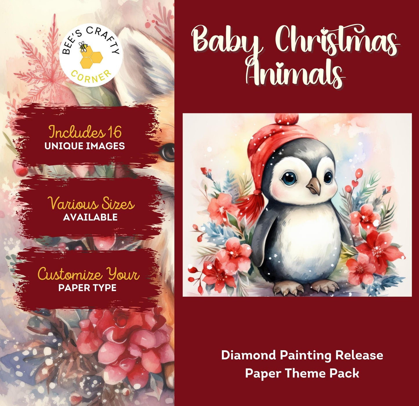 RELEASE PAPER | Christmas Baby Animals - Theme Pack Reusable Diamond Painting Release Paper
