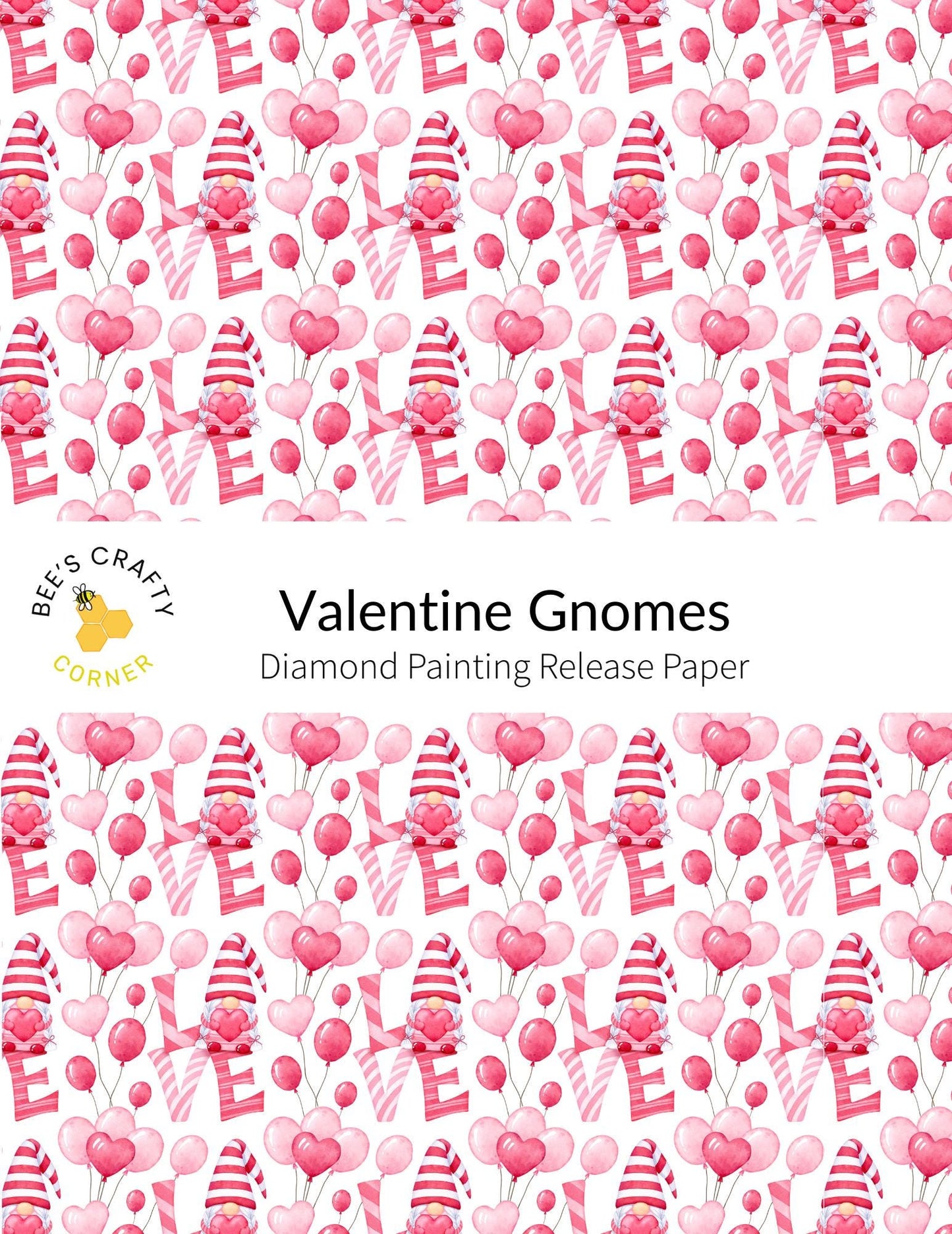 RELEASE PAPER | Valentine Gnomes - Reusable Patterned Diamond Painting Release Paper