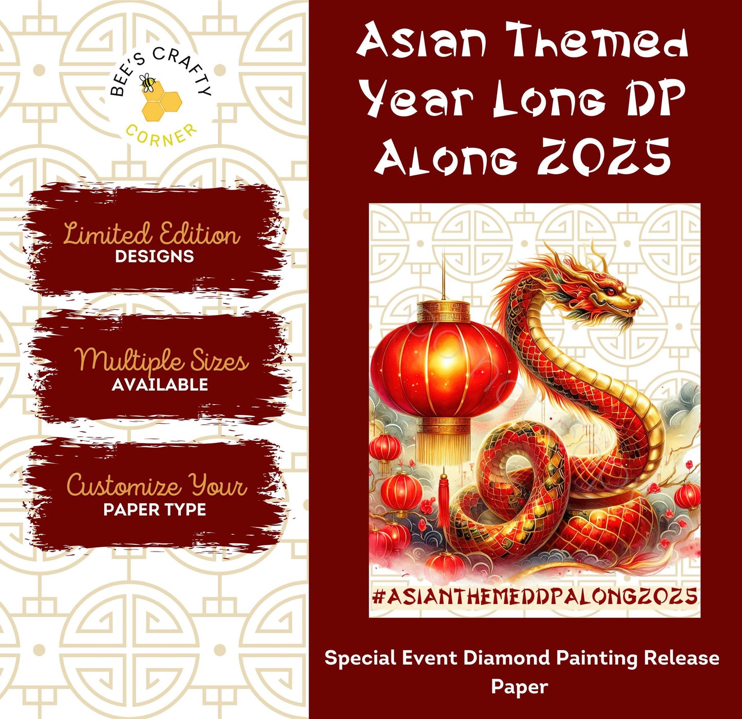 RELEASE PAPER | Asian Themed Year Long DP Along 2025 Event Release Papers - Reusable Patterned Diamond Painting Release Paper