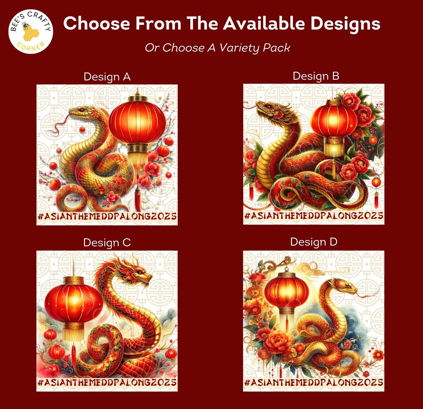 RELEASE PAPER | Asian Themed Year Long DP Along 2025 Event Release Papers - Reusable Patterned Diamond Painting Release Paper