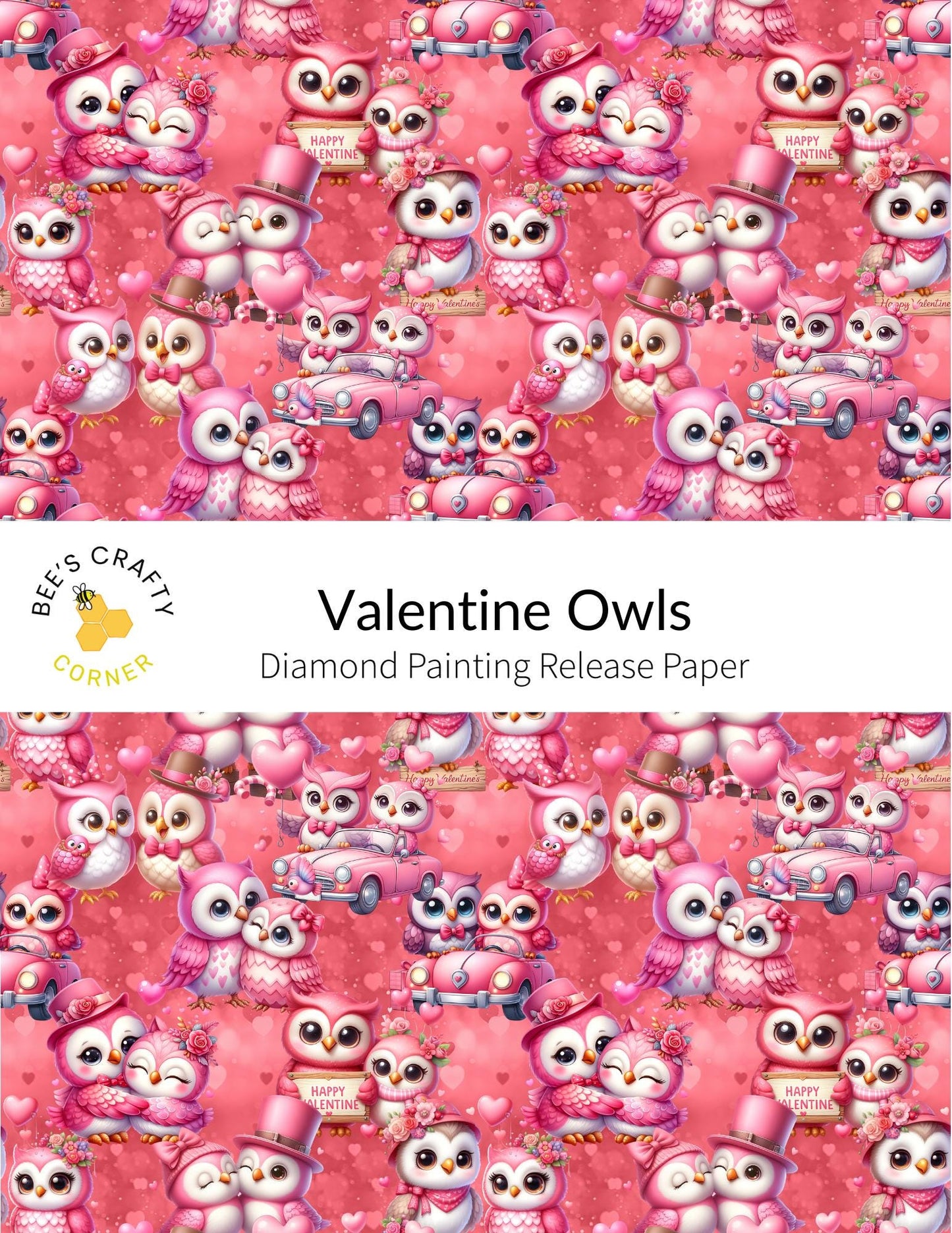 RELEASE PAPER | Valentine Owls - Reusable Patterned Diamond Painting Release Paper
