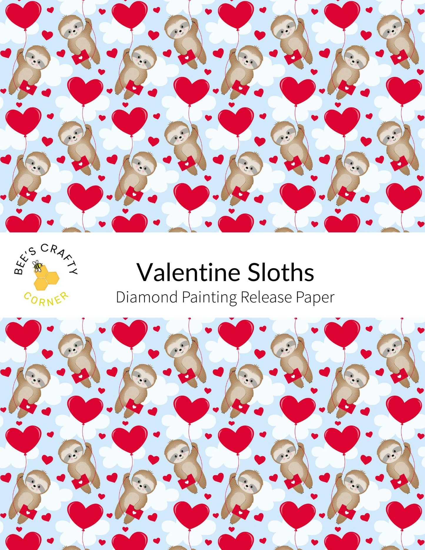 RELEASE PAPER | Valentine Sloths - Reusable Patterned Diamond Painting Release Paper