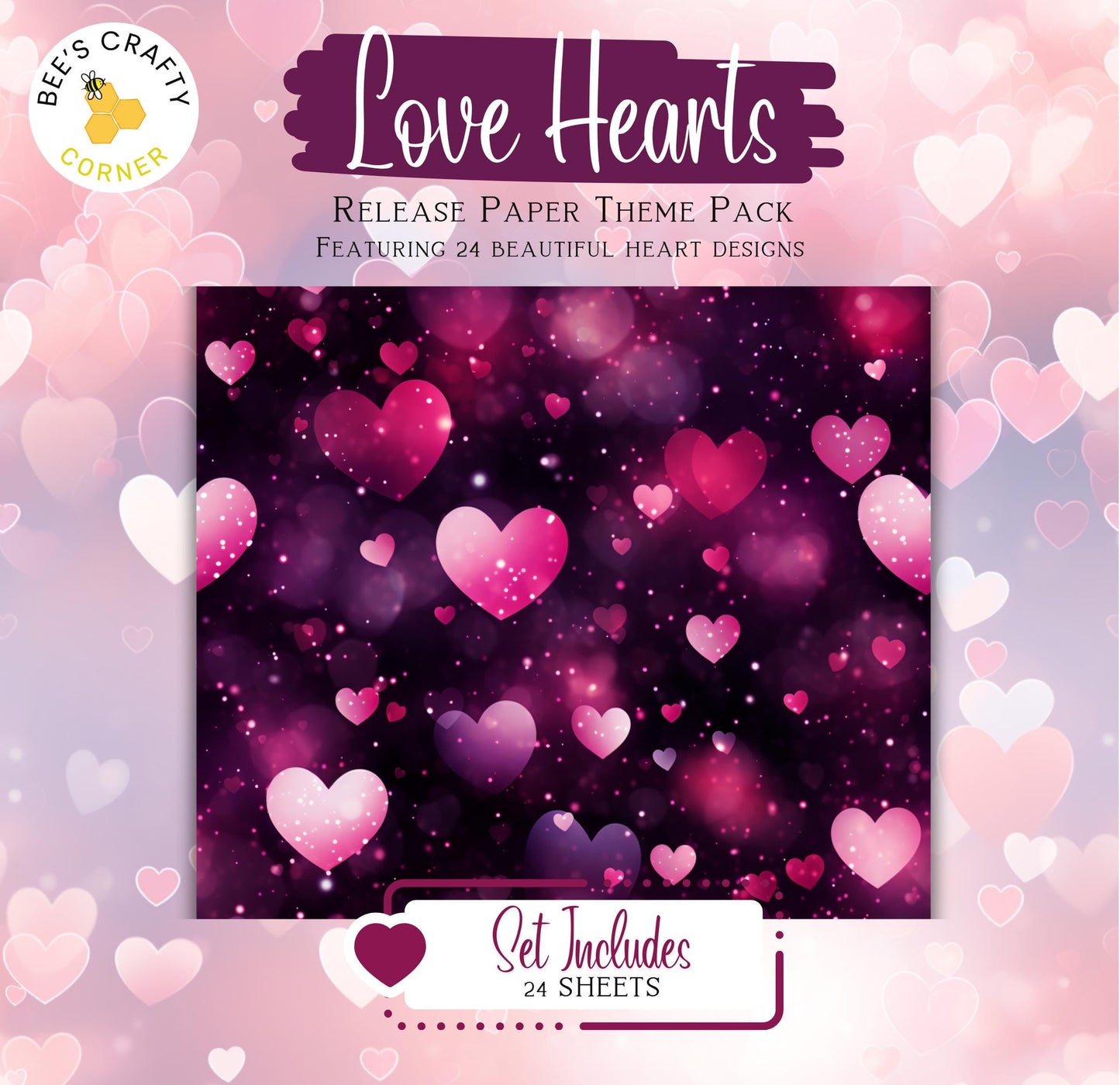 RELEASE PAPER | Love Hearts - Theme Pack Reusable Diamond Painting Release Paper
