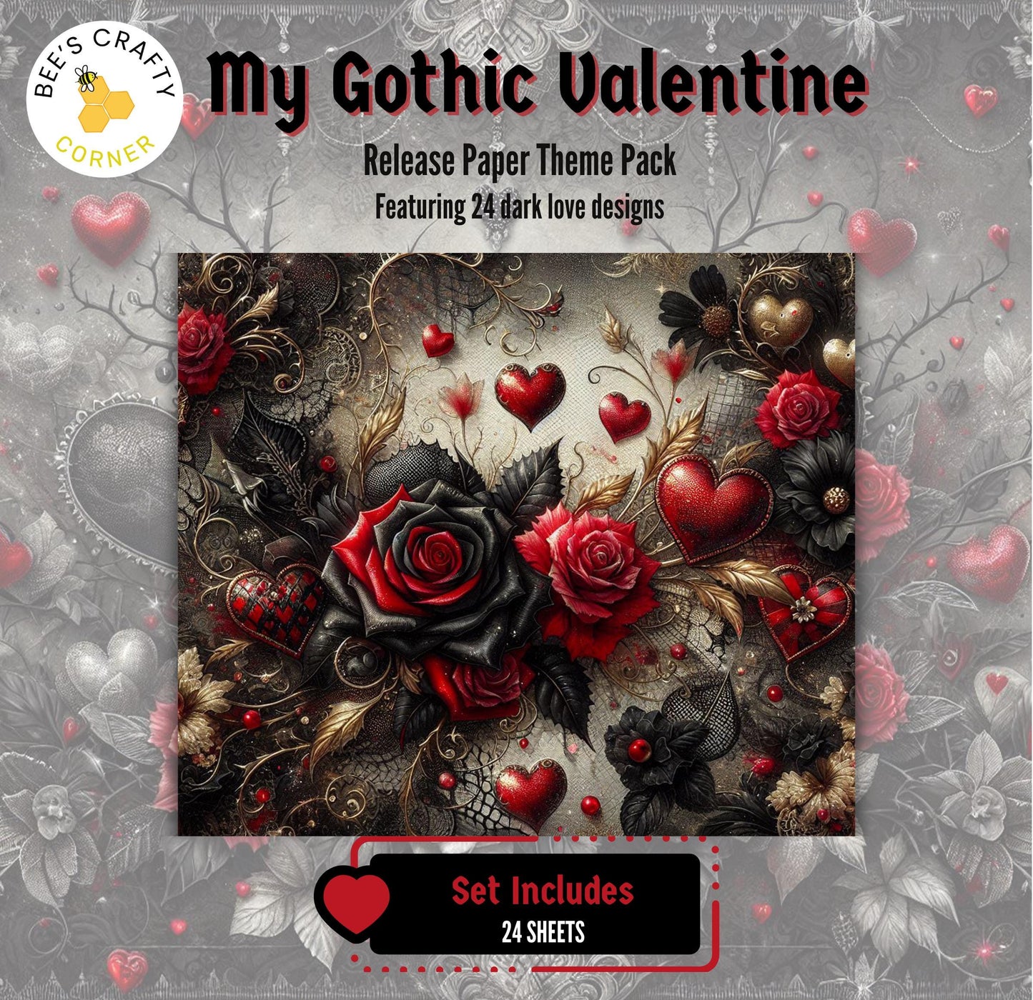 RELEASE PAPER | My Gothic Valentine - Theme Pack Reusable Diamond Painting Release Paper