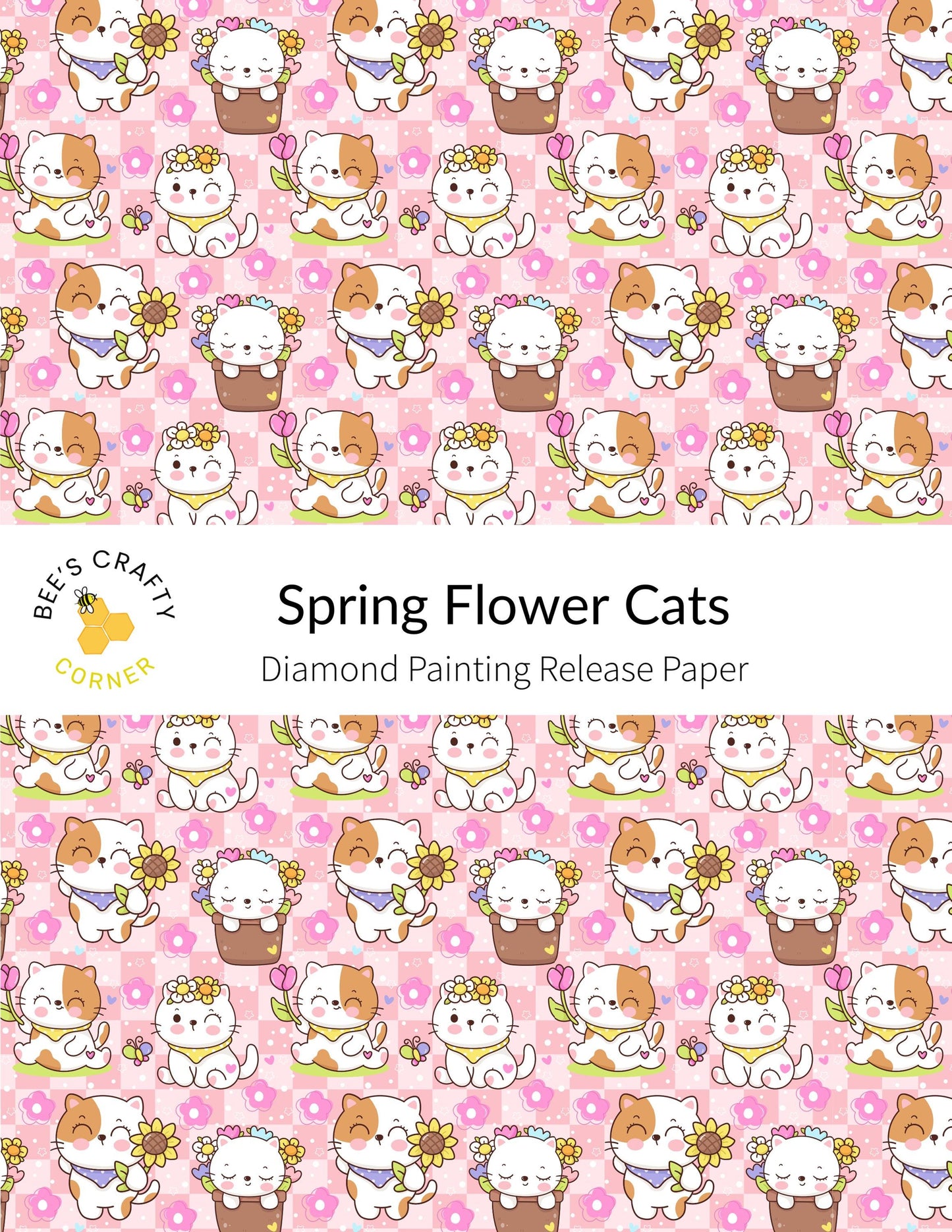 RELEASE PAPER | Spring Flower Cats - Reusable Patterned Diamond Painting Release Paper