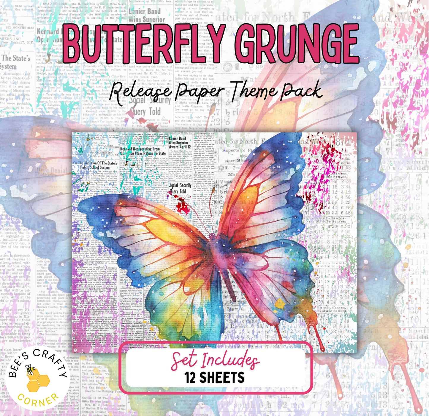 RELEASE PAPER | Butterfly Grunge - Theme Pack Reusable Diamond Painting Release Paper
