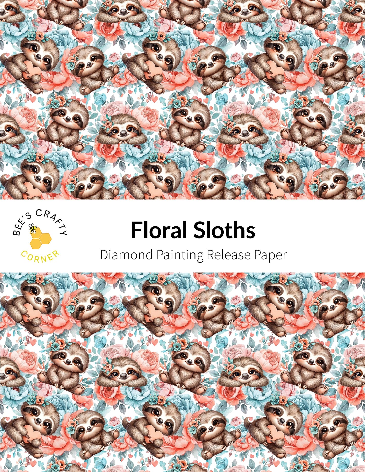 RELEASE PAPER | Floral Sloths - Reusable Patterned Diamond Painting Release Paper