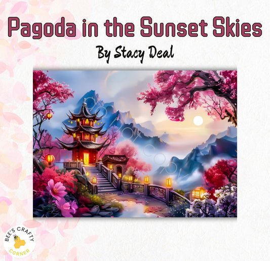 RELEASE PAPER | Pagoda In The Sunset Skies by Stacy Deal - Reusable Diamond Painting Release Paper