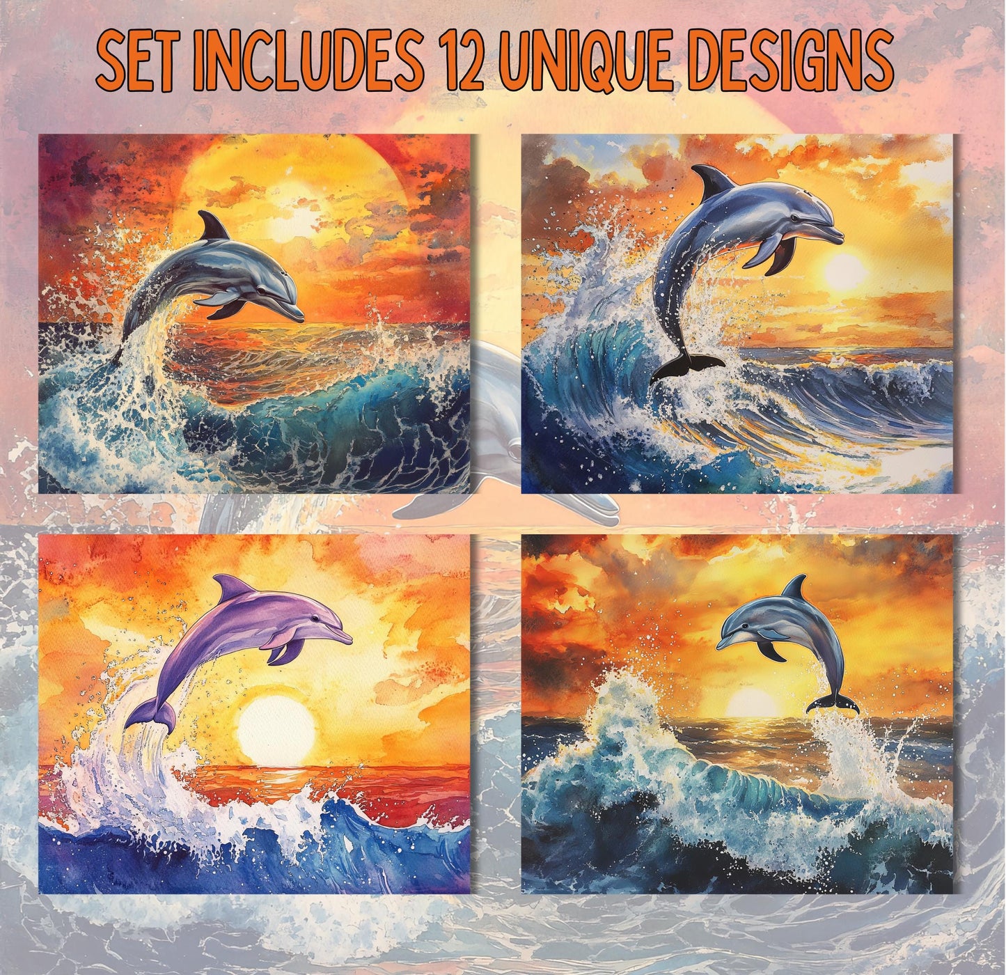 RELEASE PAPER | Sunset Dolphins - Theme Pack Reusable Diamond Painting Release Paper