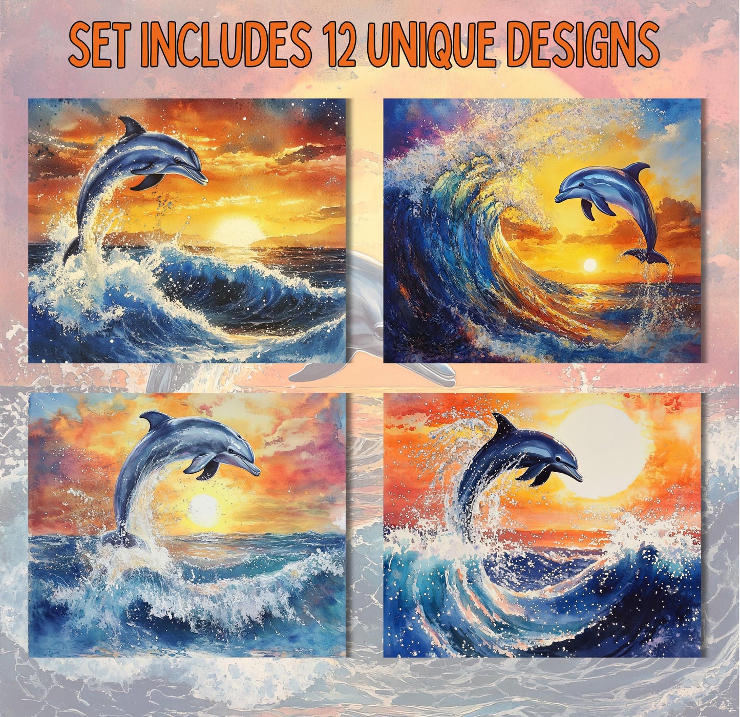 RELEASE PAPER | Sunset Dolphins - Theme Pack Reusable Diamond Painting Release Paper