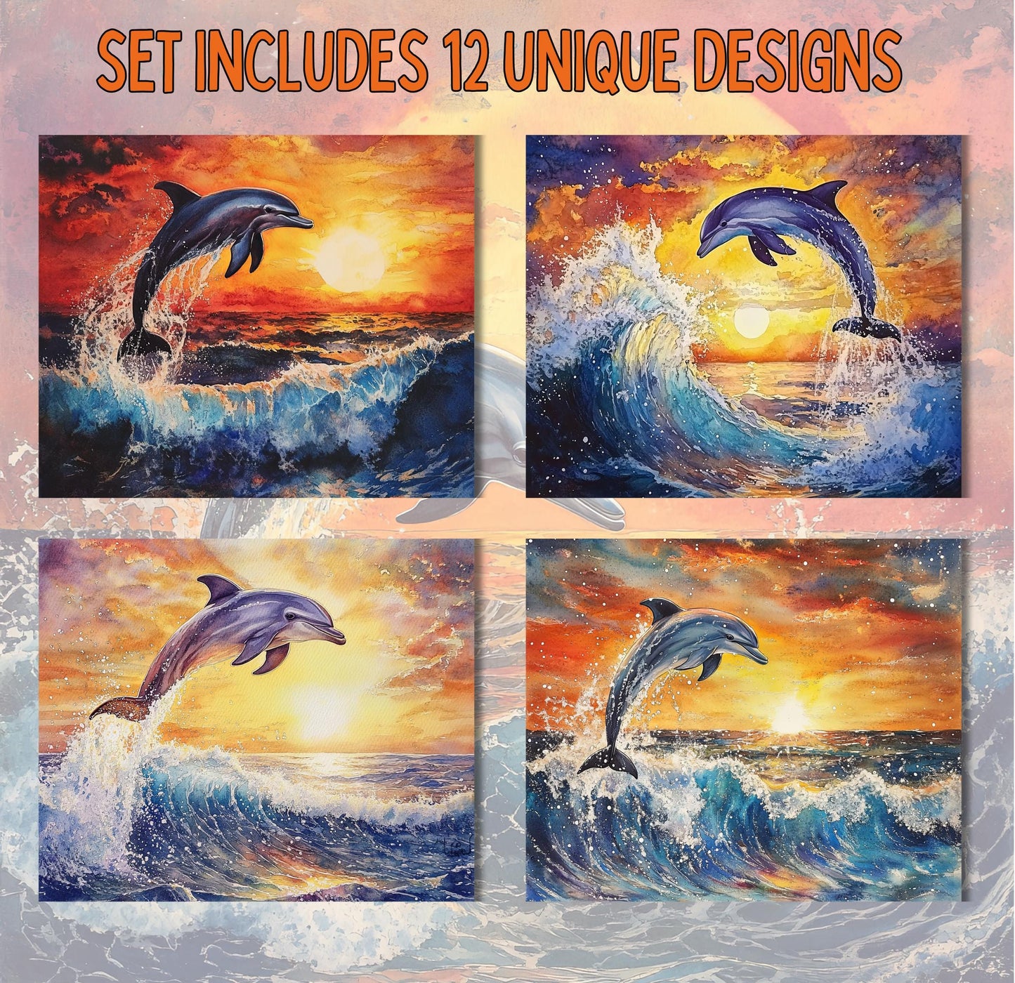 RELEASE PAPER | Sunset Dolphins - Theme Pack Reusable Diamond Painting Release Paper