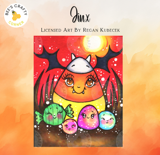 The image is a colorful illustration featuring a cartoon character resembling a monster or dragon, surrounded by various other characters and objects, such as fish and candy.