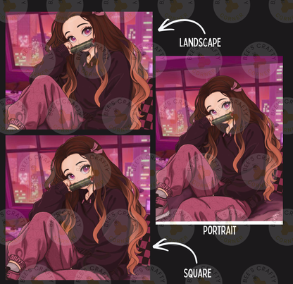 The image is a collage of three images depicting a young woman with long brown hair and a purple outfit. The collage includes two square images and one landscape image, each showing the woman in different poses.