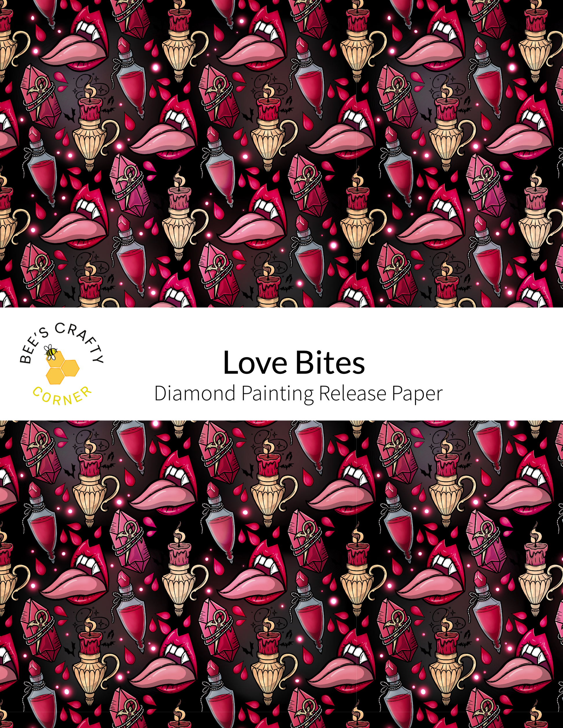 The image is a repeating pattern of various pink and red objects, including flowers, vases, and other decorative elements, arranged in a visually appealing and intricate manner.