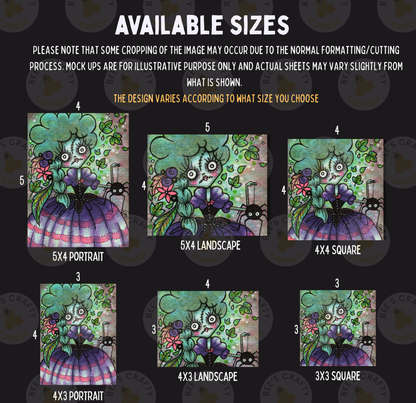 six different sizes of illustrations, including a portrait, landscape, square, and portrait, each featuring a unique design and style.