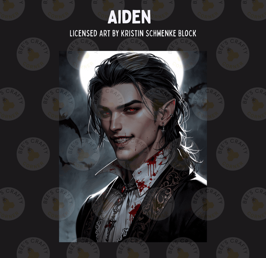 The image is a digital illustration featuring a close-up portrait of a man with long hair and a serious expression, wearing a dark outfit with red accents.