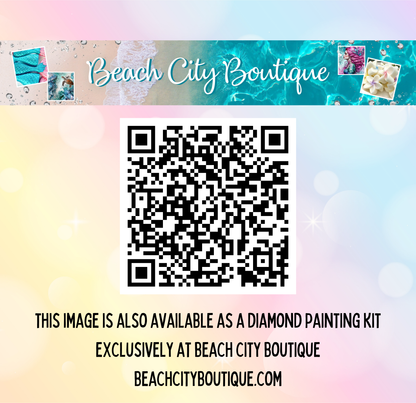 The image is available as a diamond painting kit exclusively at Beach City Boutique.