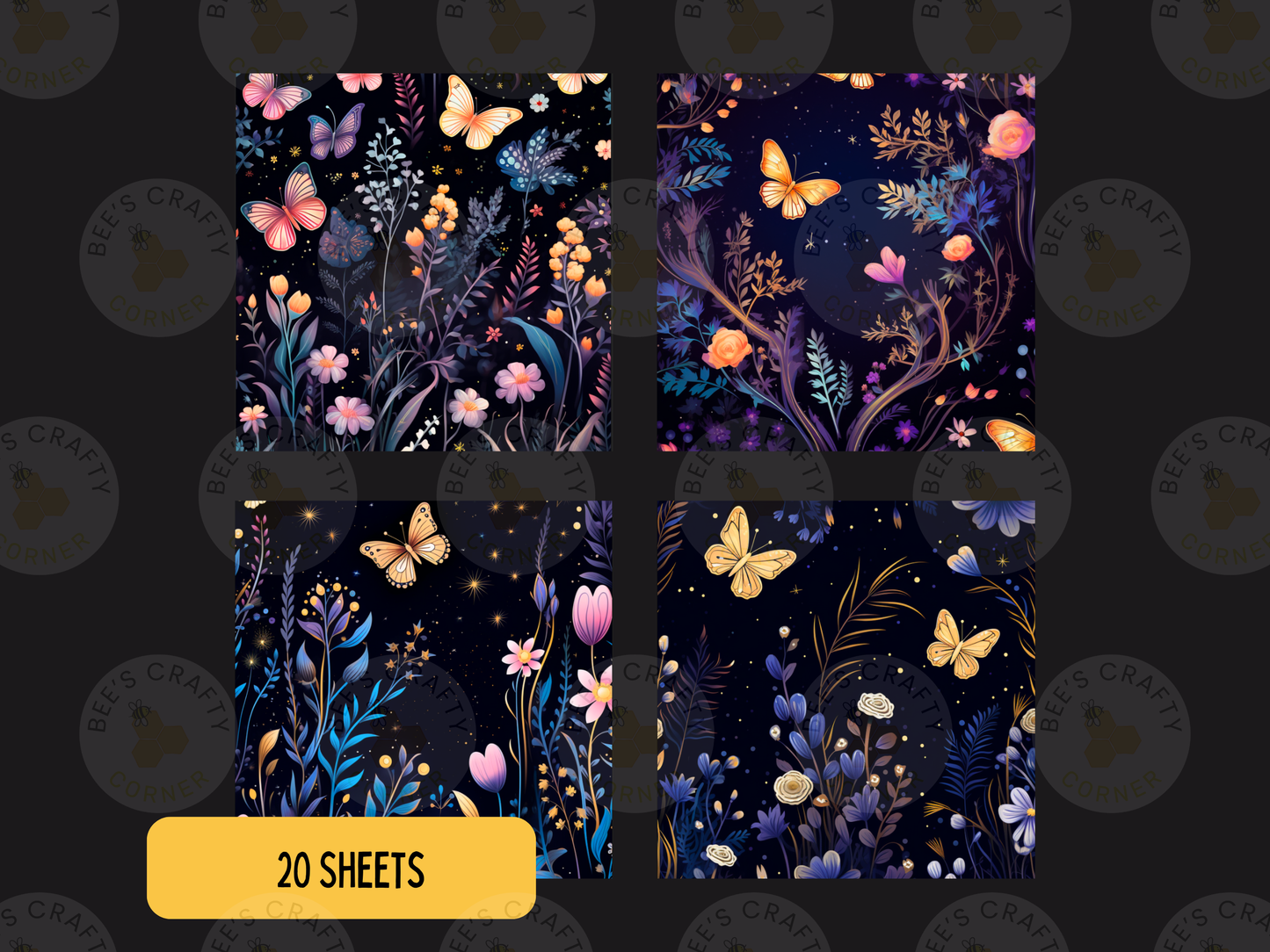 Midnight Butterfly Garden - Theme Pack Reusable Diamond Painting Release Paper
